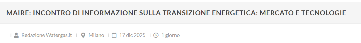 MAIRE: Incontro di informazione sulla Transizione Energetica: mercato e tecnologie